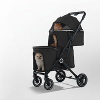 Poussette pour animaux de compagnie à double étage, légère, pliable, respirante, à 4 roues, pour 2 petits chiens et chats