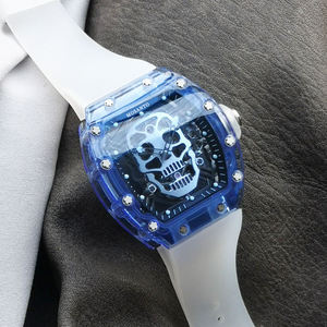 Reloj Mecánico de Esqueleto para Hombre - Caja Transparente Azul, Correa Blanca, Diseño de Tourbillon de Lujo, Reloj Deportivo - RM052 - Product Image 6