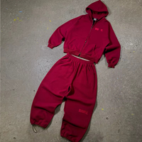 Ensemble de survêtement surdimensionné en molleton gaufré personnalisé pour homme, fermeture éclair, coupe large et droite