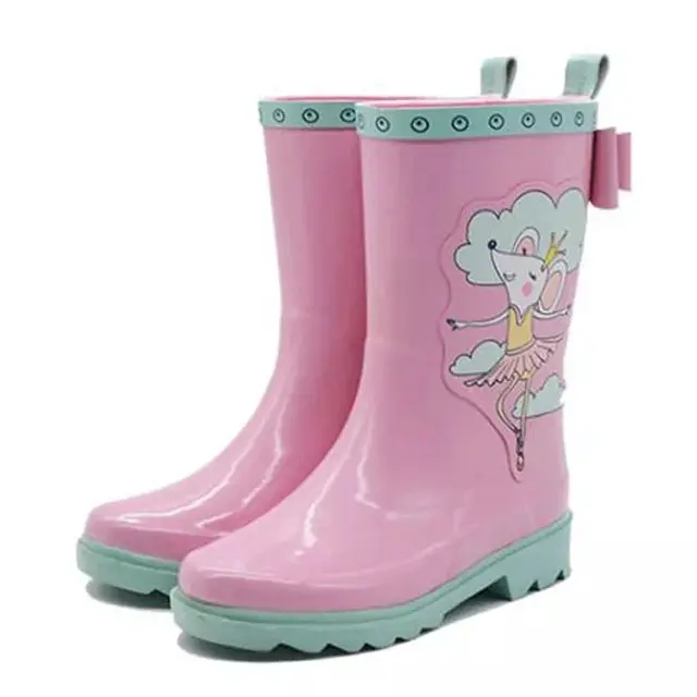 Hot Sale Pink Kids Waterproof Wellington Gum Boots Toddler Rubber Rain Shoes Boots For Girls With 3D Prints