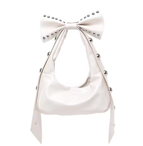 Nouveau Sac à Bandoulière Mignon avec Rivets en Forme de Nœud, Sac Fourre-Tout en Cuir Brillant Tendance pour Femme - Product Image 5