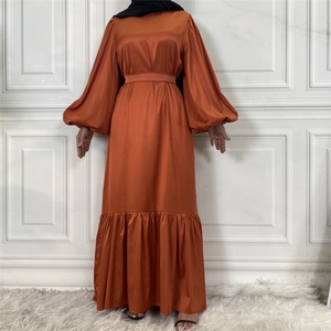 6531# Lightweight Satin Simple Women Dress Loose Sleeves Pleated Bottom With Pockets Casual Comfortable Dress - Product Image 4