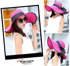 OEM Été Femmes En Plein Air Pliable Plage Vacances <span class=keywords><strong>Soleil</strong></span> Protection UV Chapeau De Paille À La Mode Arc Doux Ourlet <span class=keywords><strong>Pare</strong></span>-<span class=keywords><strong>Soleil</strong></span> Cap - Product Image 2