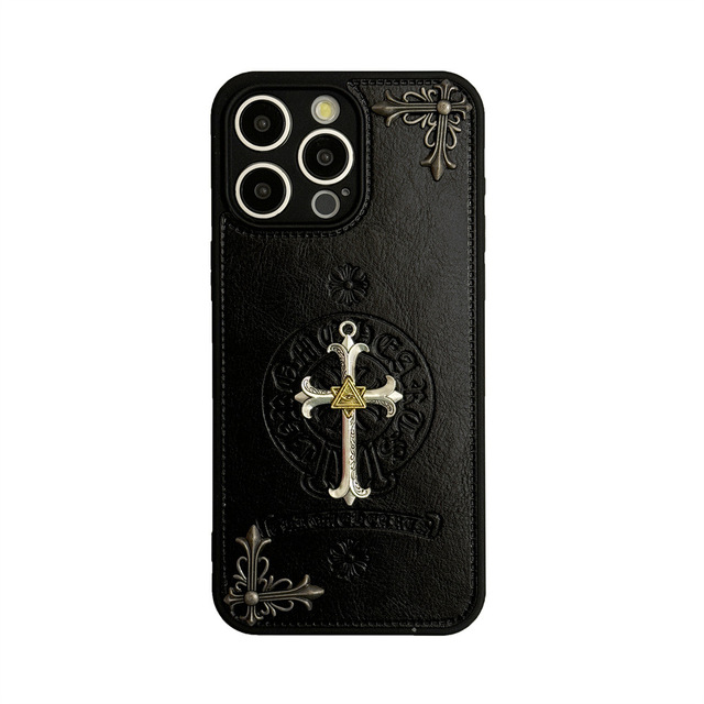 Wholesale 3D PU Luxury Brand Cross Design Shockproof Phone Case for 16/15/14/13/12/11 Pro Max Fashion Brand Style