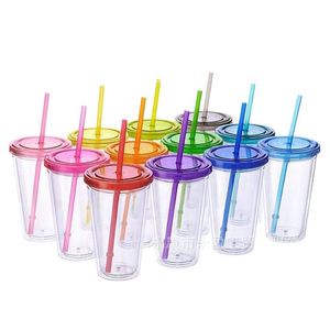 Wholesale 16oz 450ml Blank <b>Double</b> <b>Wall</b> Clear PS Plastic Straw Tumbler Reusable Craft Blanks for Resin DIY Party Custom Cups - Product Image 5