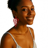 Boucles d'oreilles pendantes exagérées pour femmes, style décontracté et tendance, en alliage de zinc, motif fleur de corail, peintes par pulvérisation, collection ZA transfrontalière