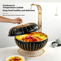 Réchaud de buffet rond noir et or en acier inoxydable pour la restauration