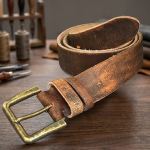 BS INTERNATIONAL Brown Color Real Cow Hide Vintage Eco-Friendly Heavy Duty Durable Leather <b>Silver</b> Buckle 3.8CM Width 138CM - Product Image 3