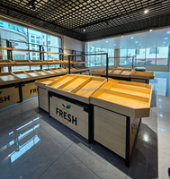Zware Houten Dubbelzijdige Gondel Rekken Supermarkt Fruit Groente Planken Supermarkt Winkel Produceren Display Rack