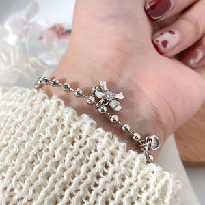 Trendy 18K Gold Plated Cute <b>Bracelets</b> 3MM Beads Charm Heart Bowknot <b>Bracelet</b> for Women - Product Image 3