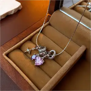 Heart Pendant Necklace Woman Link Crafted 925 Stainless Steel Clover Charm Love Real Crystal Choker Butterfly Pyrite Necklace