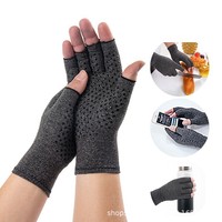 Guantes de Ciclismo y Fitness de Medio Dedo para Hombre, de Algodón, Compresión, Antideslizantes, Transpirables, Diseño Ergonómico, Puntos Adhesivos para Alivio del Dolor