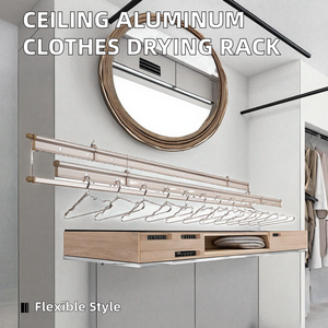 Porte-vêtements mural et de <span class=keywords><strong>plafond</strong></span> en acier inoxydable, manuel, simple, flexible, <span class=keywords><strong>pour</strong></span> l'intérieur - Product Image 6