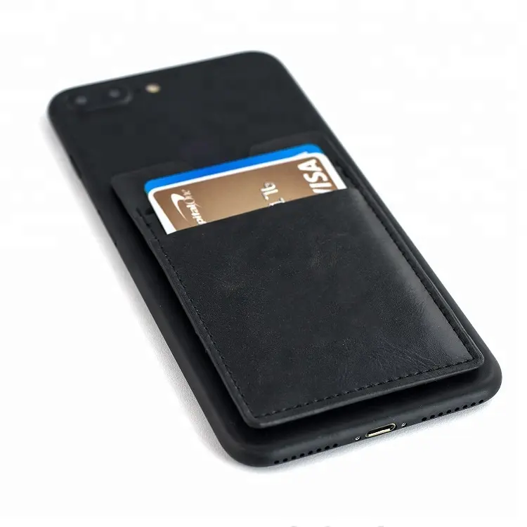 custom logo Leather Phone Back Sticker Card Holders Double Car Line Oil Side 3M Self-Adhesive Card Holder