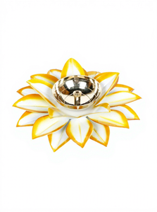 Lotus Kamal Patti Brass Diya <b>Oil</b> <b>Lamp</b> White Yellow Finish Decorative Flower Deepak for Pooja Temple Home Decor Festival Diwali - Product Image 4