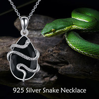 Collar con Colgante de Serpiente Oxidada en Ágata Negra y Plata Esterlina 925, Joyería Gótica de Gran Venta