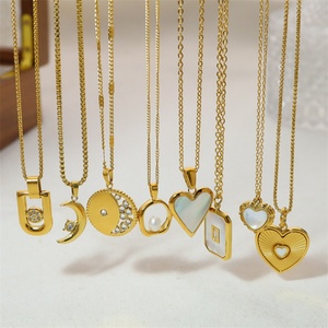 Wholesale Minimalist Jewelry Custom Gold Stainless Steel Geometric Zircon Pearl Round Moon Shell Heart Pendant Women <b>Necklace</b> - Product Image 4