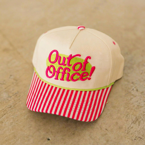 Casquette Snapback Brodé Out Of Office Rayures Rouges et Blanches Visière Courte Chapeau Décontracté de Plage Casquette de Baseball en Toile Ajustable Unisexe pour l'Été - Product Image 6