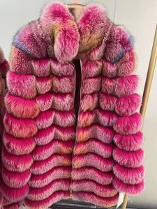 Offre Spéciale personnaliser multicolore mode recadrée moelleux manteau de fourrure avec fermeture éclair femmes réel fourrure de renard Bomber veste courte hiver - Product Image 3