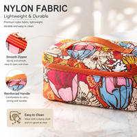 Sac de maquillage en nylon à imprimé floral, grande capacité, trousse de toilette de voyage, double couche, organisateur multi-compartiments avec poignée et fermeture éclair