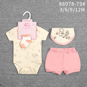 Ropa de Bebé de Algodón para Niñas, Conjunto de 4 Piezas, Estampado Animal/Floral, Estilo Casual de Verano, Mangas Cortas, para Recién Nacidos de 3 a 12 Meses, Artículos al por Mayor - Product Image 3