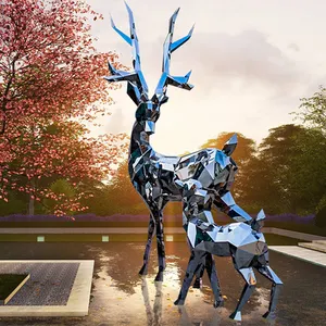 Outdoor decoration metal art animal figure 304 polished stainless steel deer statue garden sculpture SSD-235