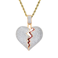 Collier pendentif cœur brisé en laiton serti de zircone cubique BES, bijoux tendance hip-hop pour femmes et hommes, en stock en usine