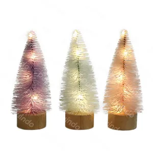 Tùy chỉnh LED ánh sáng nhân tạo Xmas Tree Mini Cây giáng sinh với cơ sở bằng gỗ cho máy tính để bàn Xmas trang trí