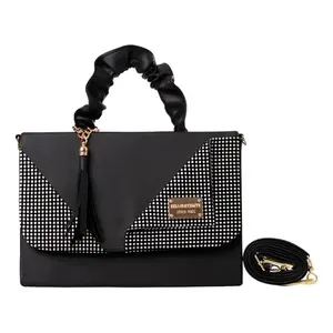 Sac cabas pour femme Fana Mirta, noir, grande capacité, cuir véritable, motif à pois, bandoulière amovible, utilisation plage - Product Image 1