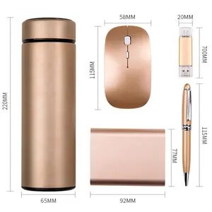 5-in-1 Business LED bottiglia di acqua Set regalo coordinatrice Flash Drive Power Bank senza fili Mouse penna in metallo per le occasioni di natale