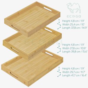 Plateaux de service en bambou de qualité supérieure Plateau en bois 3x élégant avec poignées en bambou véritable Plateaux à thé impressionnants Grands moyens petits - Product Image 1