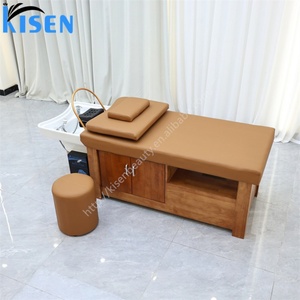Kisen Wood Furniture Shampoo <b>Bed</b> Head Spa Japeness Hair Treatment Customized Salon Machine with Cabinet <b>Stool</b> - Product Image 4