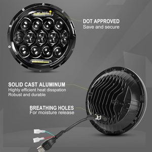 ไฟหน้า LED ทรงกลมขนาด 7 นิ้ว, ได้รับการรับรองมาตรฐาน DOT รุ่น H6024 ไฟสูง/ต่ำ พร้อมไฟ DRL ตัวเรือนสีดำ ใช้ได้กับรถจี๊ปแรงเลอร์ <span class=keywords><strong>JK</strong></span>/JKU/TJ/LJ/CJ - Product Image 6