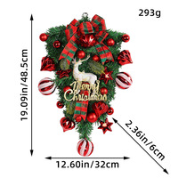 Guirnalda Artificial de Navidad en Forma de Lágrima con Lazo a Cuadros, Letrero de Reno, Bolas y Estrellas para Decoración Navideña de Puerta Principal y Hogar