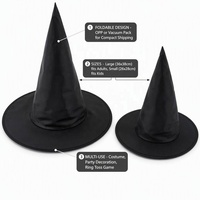 Topi Penyihir Hitam Klasik untuk Halloween-2 Ukuran Dapat Dilipat Ringan Serbaguna Kain Oxford Dekorasi Pesta Kostum Permainan |   Grosir