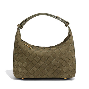 Women's Lady Fashion Handmade Weaving Luxury Vintage Woven Soft Suede PU Leather Waterproof Portable Underarm Beach <b>Bag</b> Flowers - Product Image 2