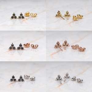 Trio Bohemian <b>Sterling</b> <b>Silver</b> Lab-Grown Diamond <b>Stud</b> Earring | Mini Earring Pair | Salt and Pepper Round Brilliant Cut - Product Image 5