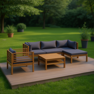 Ensemble de salon en bois d'acacia, 4 pièces, meubles de jardin d'extérieur contemporains, résistants aux intempéries, gris - Product Image 2