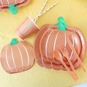 Ensemble de vaisselle DAMAI sur le thème de la citrouille d'automne, assiettes jetables pour la fête de la récolte, assiettes de dîner pour Thanksgiving - Product Image 3