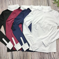 Hauts équestres confortables blancs demi-fermeture à glissière tissu maille vêtements d'équitation évacuation de l'humidité couche de base d'été à séchage rapide