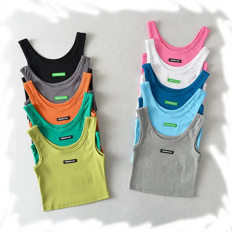 Tank Top High Quality 10 Color Sleeveless Rubber Tag U Neck Crop Tank Top Casual Workout Cotton Crop Top