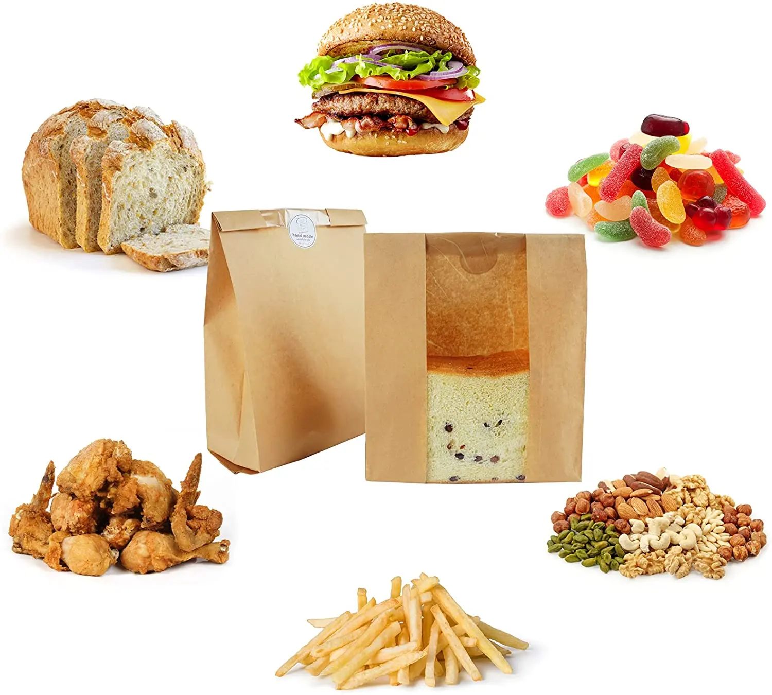 Изготовленный На Заказ Бумажный Мешок хозяйственной сумки с окном клейкая этикетка упаковки хлеба мешок для упаковки пищевых продуктов для хранения