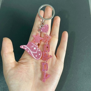 Llavero Vaquero Rosa con Brillantina Plateada, Adorno Occidental con Sombrero de Vaquero y Bola de Discoteca para Niñas - Product Image 3