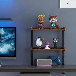 नया उत्पाद 2-टियर लकड़ी बुक स्टोरेज रैक शेल्फ ब्राउन ऑफिस गेमिंग एक्सेसरीज 90 डिग्री टिल्ट कोण के साथ - Product Image 4