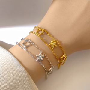 Minimalist Fashion <b>Bracelet</b> 18K <b>Gold</b> Plated Trendy Pearl Daisy Flower <b>Bracelet</b> for Women - Product Image 2