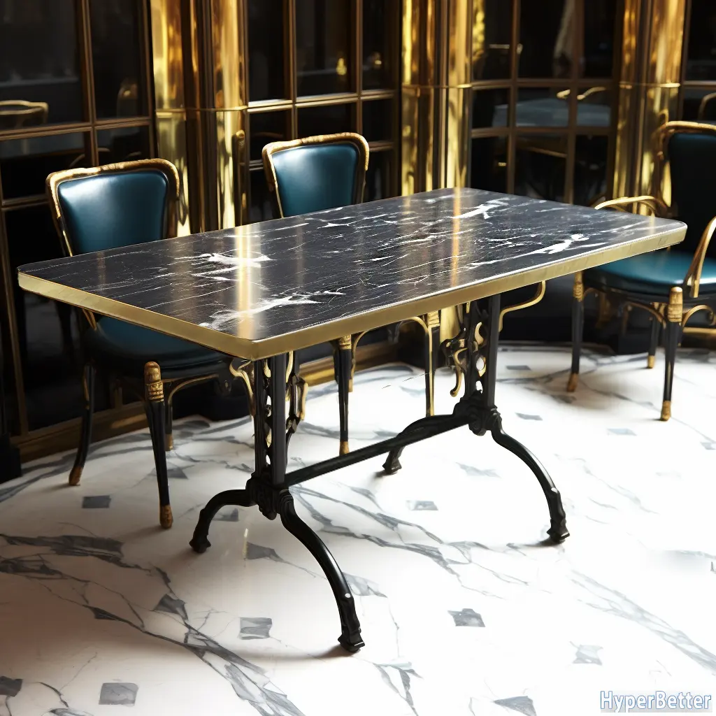 ชุดโต๊ะและเก้าอี้หินอ่อนสีดำขัดเงาทรงสี่เหลี่ยมผืนผ้า Nero Marquina ออกแบบได้ตามต้องการ