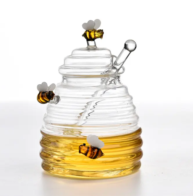 Hoch-Borosilikat-Glas handgefertigtes Glas Honigglas Wabenform Aufbewahrungsglas Glas-Überwachungsglas mit Deckel für den Honig