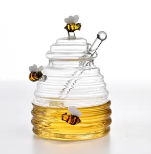 蜂蜜用蓋付き手作りガラスハニージャーハニカム形状収納ジャーガラス収納ジャー