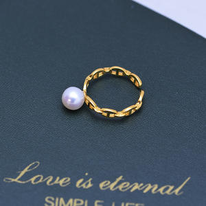 Anillo de Perlas Redondas de Agua Dulce Blancas de 7-8 mm para Mujer, Plata S925, Luz Intensa, Casi Impecable, Abierto y Ajustable - Product Image 5