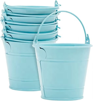 Seau en métal empilable bleu clair avec poignée, en fer galvanisé, petit seau multi-usages, mini seau en métal